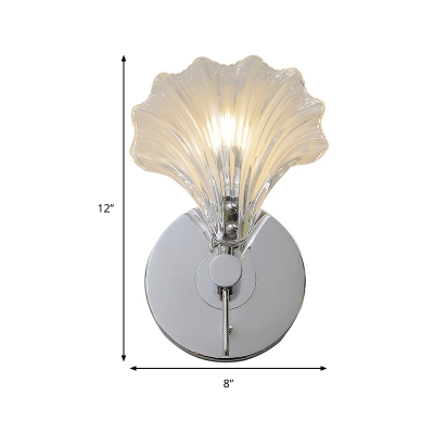 Shell-Shaped Clear Glass Sconce Light Fixture Contemporary 1 Light Wall Mount Lamp in Chrome Finish