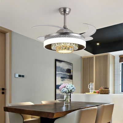 Silver and Gold Tier Ceiling Fan Light Modern 3 Wind Speed Faceted Crystal LED Semi Flush Lamp with Reversible Blade