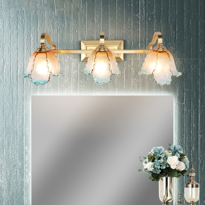 Textured Glass Scalloped Vanity Lighting Classic 1/2/3 Light Bathroom Wall Mounted Lamp in Gold for Bathroom