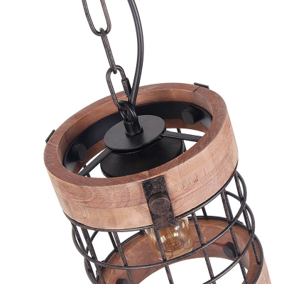 Traditional Cylinder Hanging Ceiling Light 1 Light Wood Pendant Lamp in Brown for Dining Room