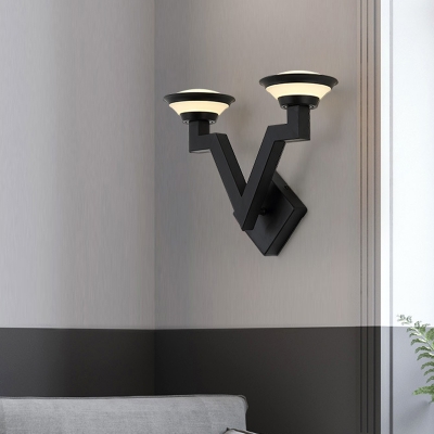 V Shaped Metal Sconce Light Country 2 Lights Bedroom Wall Lighting Fixture in Black