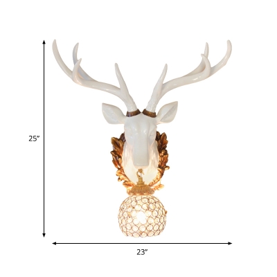 Vintage Deer Sconce Light Clear Crystal 1 Light in Gold/White Wall Lamp for Living Room