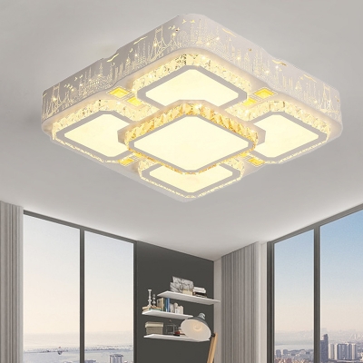 

White Tier Square Flush Mount Light Modernity LED Faceted Crystal Ceiling Lamp in Remote Control Stepless Dimming/3 Color Light, HL576529