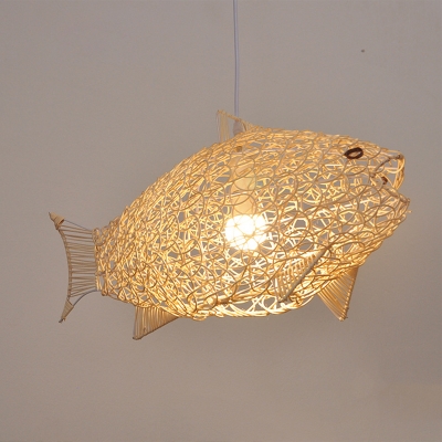 Woven Fish Hanging Light Rattan 1 Light Modern Style Pendant Lighting for Living Room