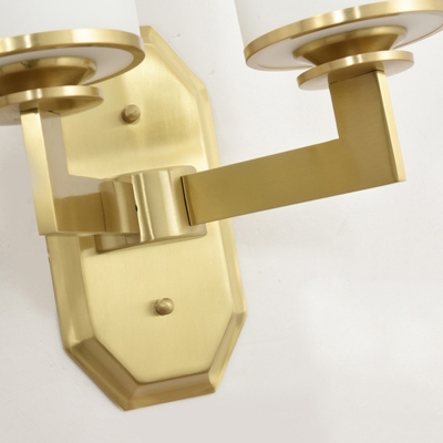 1/2-Light Wall Light Sconce with Cylindrical Shade Opal Glass Wall Mount Lighting in Brass for Bedroom