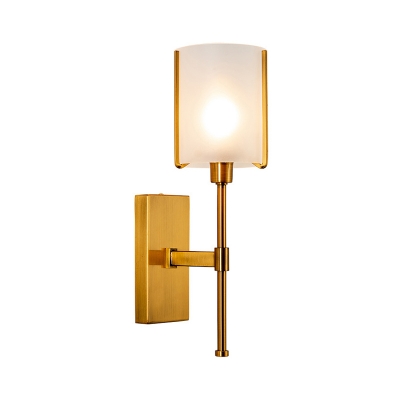 1 Bulb Brass Finish Wall Mount Lamp Modern Style Cylindrical Clear/Milky Glass Wall Sconce Lighting