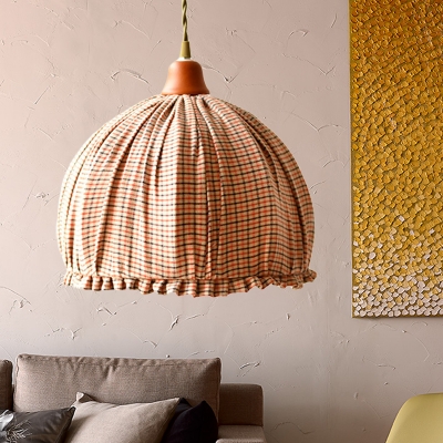 1 Light Fabric Hanging Pendant Classic Pink/Orange Dome Shaped Ceiling Suspension Lamp