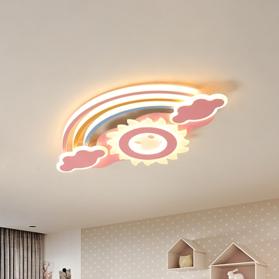 17/21/26 Inch Wide Rainbow Ceiling Light Fixture Modern Metal LED Ceiling Lamp in White/Pink for Children