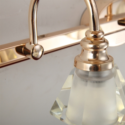 2/3/4 Heads Bathroom Vanity Light Fixture Modern Golden Wall Sconce with Conical Frosted Crystal Shade, 12.5