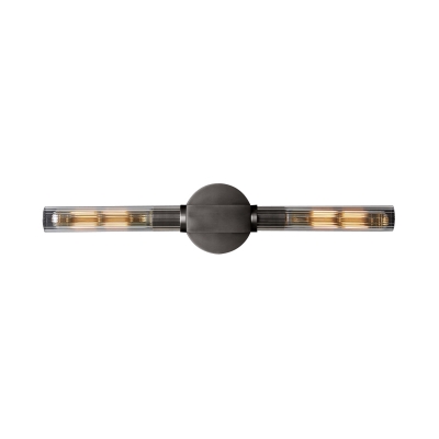 2 Heads Sconce Light Retro Style Tubular Metallic Wall Lamp in Black/Brass with Clear Glass Shade