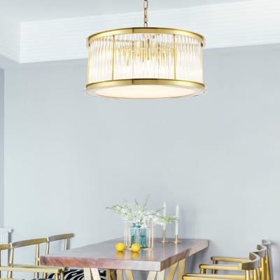 6 Heads Living Room Chandelier Lighting Modern Black/Brass Hanging Lamp with Drum Crystal Rod Shade