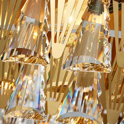 8/12-Light Living Room Chandelier Lamp Simple Gold Hanging Lamp Kit with Conical Crystal Shade