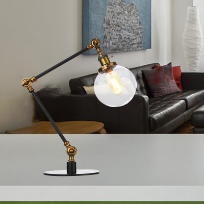 Black/Brass Finish Global Table Lamp Industrial Stylish 1 Head Amber/Clear Glass Table Light for Bedroom