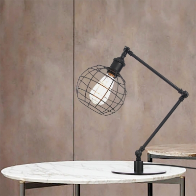 Black/Brass Finish Wire Guard Table Lighting Industrial Style 1 Bulb Metallic Table Lamp with Global Shade