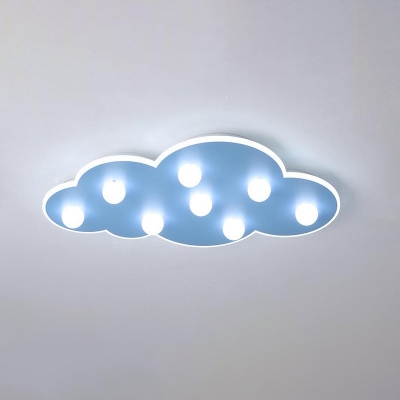 Blue/Pink/White Cloud Flush Ceiling Light Macaron Metal 8-Led Ceiling Mounted Light for Kids Bedroom