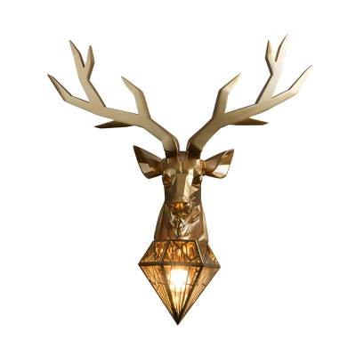 Brass Gem Wall Sconce Light Traditional 1 Light Metal Wall Lamp with Resin Deer Design, 14.5