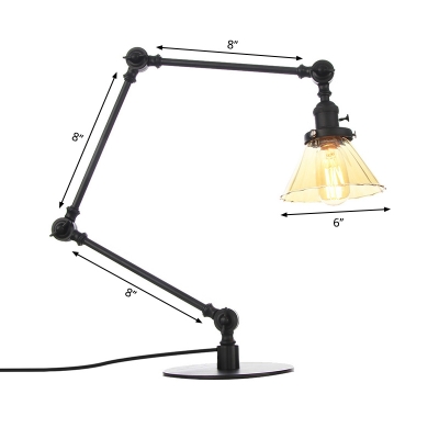 Clear/Amber Conic Table Lighting Industrial Stylish 1 Light Black/Brass Finish Table Lamp for Living Room