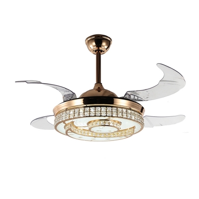 Clear Crystal Crescent Semi Flush Light Contemporary LED Gold Ceiling Fan Light with Remote Control/Wall Control/Frequency Conversion