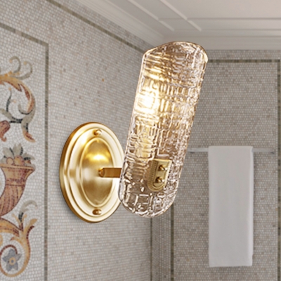 Clear Prism Crystal Shield Sconce Light Minimalist 1/2 Light Wall Light Fixture in Brass