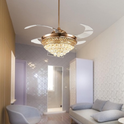 Crystal Cone Ceiling Fan Light Modern LED Gold Semi Flush Light Fixture for Living Room