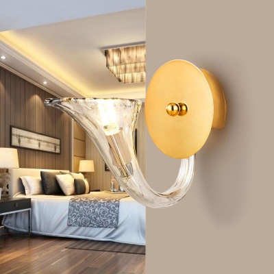 Curved Arm Clear Glass Sconce Light Fixture Contemporary 1 Light Wall Sconce in Gold Finish for Corridor
