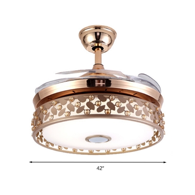 Gold Drum Ceiling Fan Lamp Modern LED Metal Semi-Flush Mount Light for Dining Room