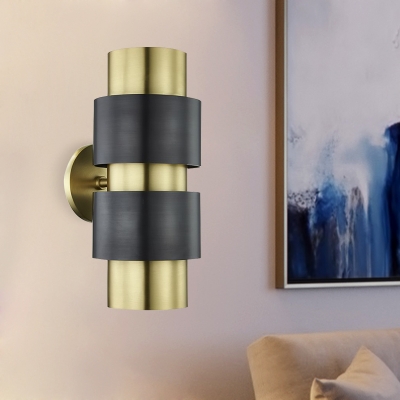 Gold/Silver Cylindrical Wall Mount Lamp Colonial Metal 1 Bulb Bedroom Wall Sconce Light