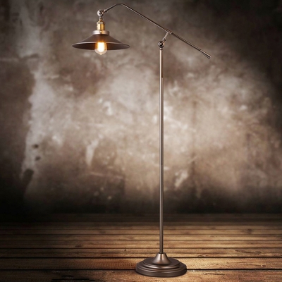 Industrial Stylish Flared Floor Lamp Metal 1 Bulb Living Room Standing Floor Light with Boom Arm in Bronze