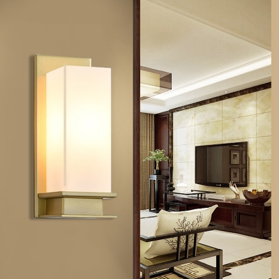 Ivory Glass Gold Sconce Light Fixture Rectangular 1 Head Colonial Flush Mount Wall Light for Bedroom