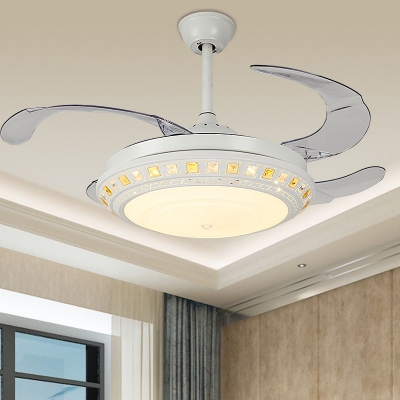 

LED Living Room Ceiling Fan White Semi-Flush Mount Light with Circular Milk Glass Shade, Wall/Remote Control/Frequency Conversion, HL576782