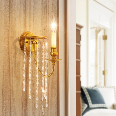 Metal Wall Light Fixture Postmodern 1/2 Lights Gold Sconce Light with Crystal Strand Decoration