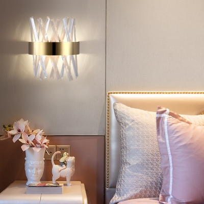 Modern Style Prism Wall Lighting Clear Crystal LED Bedroom Wall Mounted Lamp in Gold Finish
