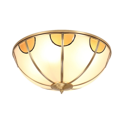 Opal Handblown Glass Brass Ceiling Flush Dome 3 Heads Colonialist Flush Mount Lamp for Bedroom