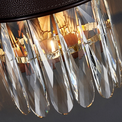 Postmodern Column Sconce Light Fixture Faceted Clear Crystal Prism 2 Lights Bedroom Wall Lamp with Black Leather Belt