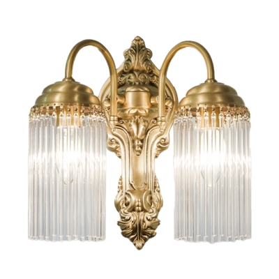Postmodern Cylinder Wall Light K9 Strip Crystal 2 Lights Hallway Sconce Light with Gold Metal Backplate