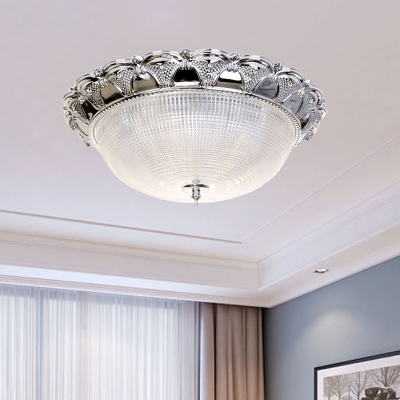 Prism Crystal Dome Flush Mount Lamp Minimalist 3 Heads Silver Ceiling Light Fixture