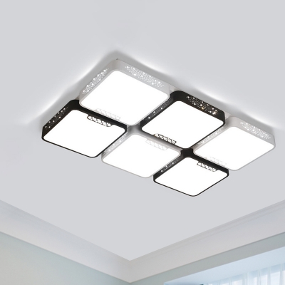 Rectangle/Square Living Room Flushmount Modern Acrylic 4/6 Lights Black and White Ceiling Lighting, Warm/White/3 Color Light