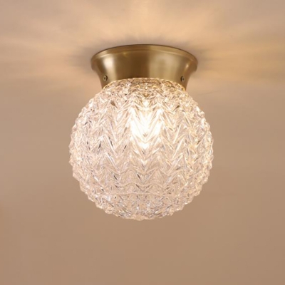 Ripple Glass Brass Ceiling Light Orb Single Head Colonialist Flush Mount Lighting for Living Room