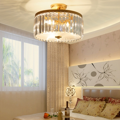 Simplicity Flush Mount Drum Light Crystal 3 Lights Dining Room Ceiling Light Fixture in Gold/Silver/Black