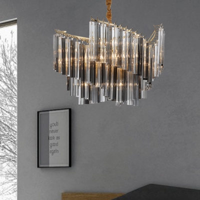 Spiral Hanging Light Kit Modern Smoke Gray Three Side Crystal Rod 5/10 Heads Living Room Chandelier Lamp