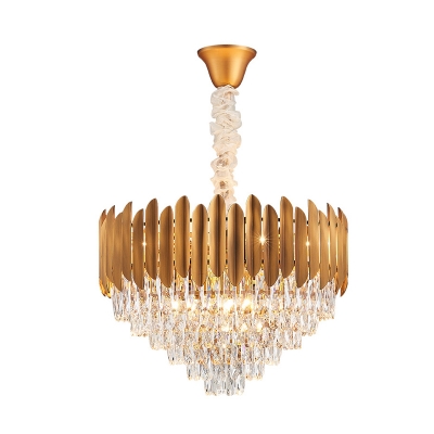 Tapered Chandelier Light Postmodern Crystal Block 6/10 Heads Brass Hanging Lamp Kit, 16