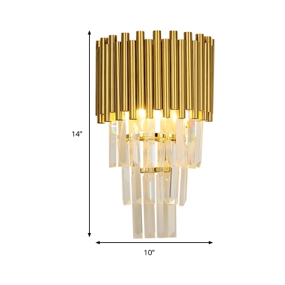 Tapered Wall Mounted Lamp Modern 2 Lights Triangular Crystal Prism Wall Lamp in Gold for Living Room