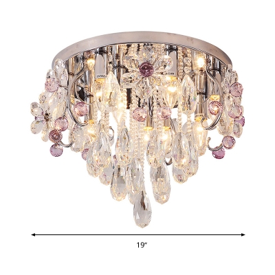 Teardrop Flush Mount Modernist Crystal 6/9 Bulbs Stainless-Steel Close to Ceiling Lighting, 19