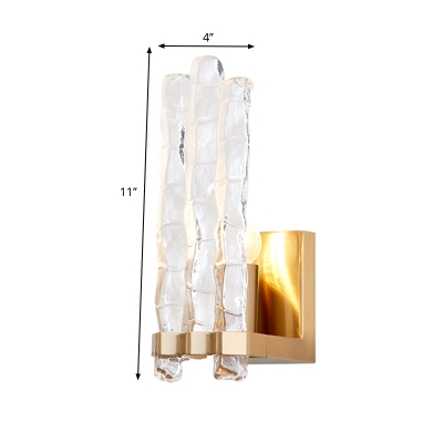 Textured Glass Shade Flush Wall Sconce Loft 1 Light Wall Mounted Lighting in Gold