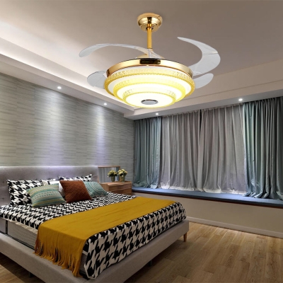 Tiered Ceiling Fan Lighting Modernism Acrylic LED Gold Semi Flush Mount for Bedroom, Wall/Remote Control/Frequency Conversion