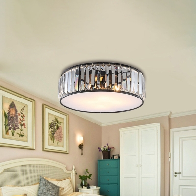 Traditional 3/4/5-Light Flush Lamp Black/Bronze Round Bedroom Flush Mount Ceiling Light with Crystal Shade