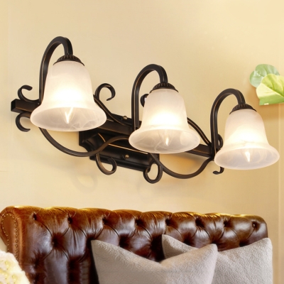 Traditional Bell Sconce Light Fixture 2/3 Lights Frosted Glass Wall Mounted Vanity Light in Black