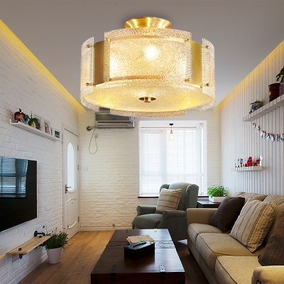 Water Glass Semi Drum Flush Light Simplicity 4-Light Golden Ceiling Mounted Fixture