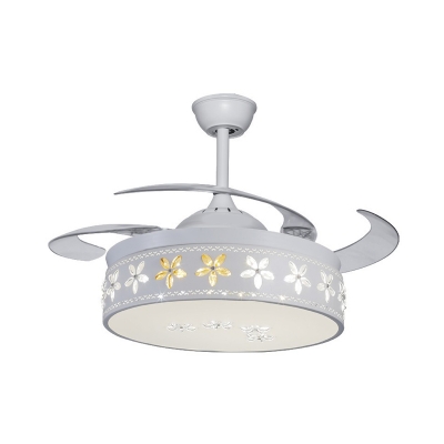 White Cylinder Ceiling Fan Light Modernism LED Metal Semi Flush Mount Light Fixture for Living Room