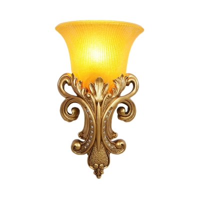 Amber Glass Gold Wall Lighting Bell Single Bulb Colonialism Sconce Light Fixture for Living Room